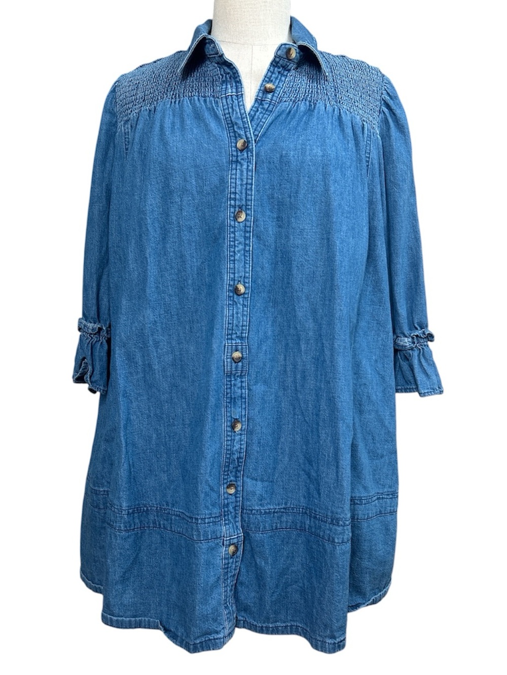 Free People Vanessa Denim Tunic Dress in Indigo Blue Size Medium Boho Western - Picture 2 of 6